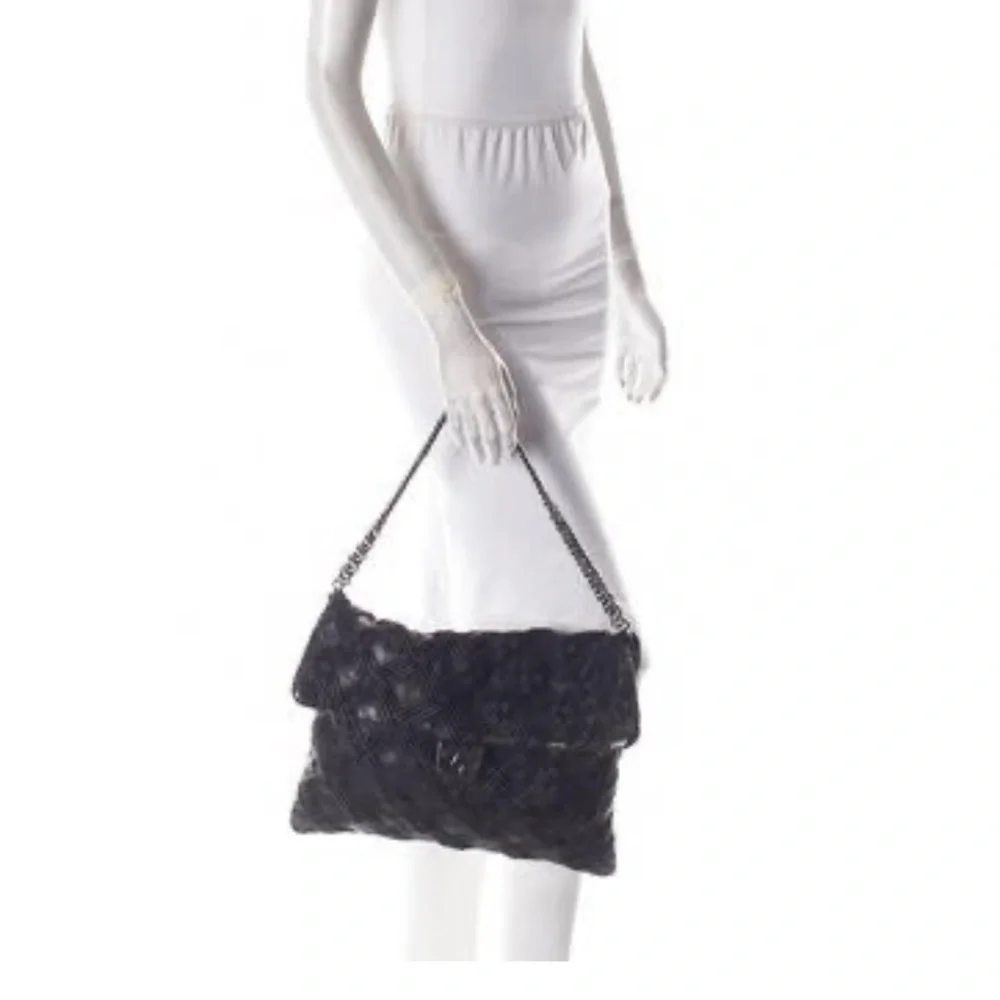 Chanel Bag Large Walk of Fame Black Silver clutch or chain Fits LAPTOP